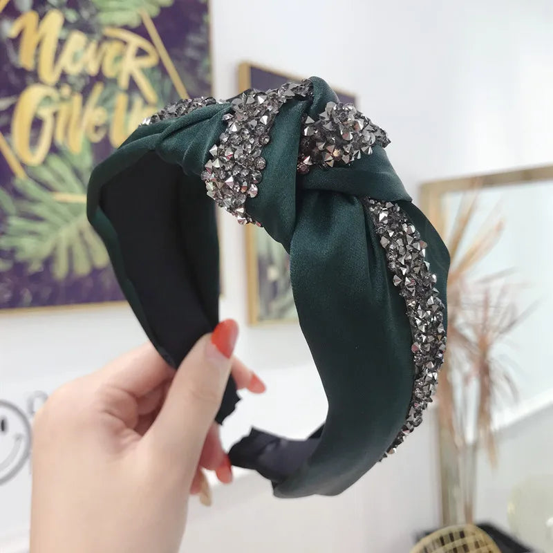 New Spring Summer Wholesale Hair Accessories Hairband Korean Simple Pure Color Super Flash Diamond Knot Twist Headband