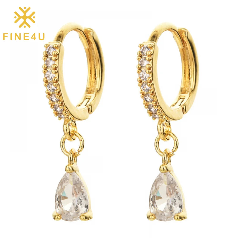 Trendy Boucles D'oreilles Fashion Women Gold Plated Drop Waterdrop Hoop Zircon Earrings