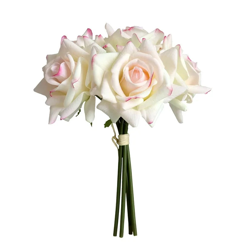 New Arrival Simulation 5 Heads Moisturizing Hand Feel Rose Bunch Flower Faux Flowers for Wedding