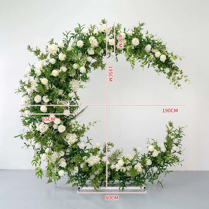 Wedding Backdrop Decor Floral Row Arrangement Flower Stand Wedding Moon Arch Artificial Flowers