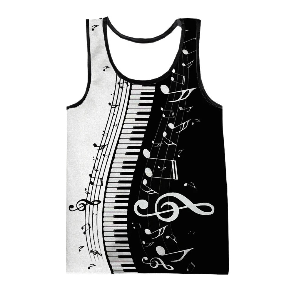 Fitspi Piano Music 3d Printed Tops Men Summer Vest Women Fashion Casual Sleeveless Shirts Hip Hop Streetwear Oversized Tops Tees
