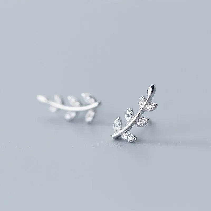 925 Sterling Silver Cubic Zirconia Leaf Shape Small Ear Studs CZ Earrings Cute Jewelry Gifts for Women Girls
