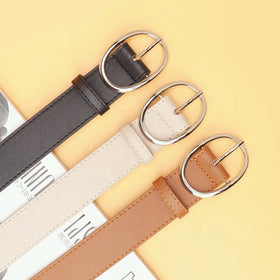 JULUN PU Belt Manufacture Belts for Women Classic Oval Silver O Ring Buckle Solid Color Smooth PU Ladies Belt Daily Wear