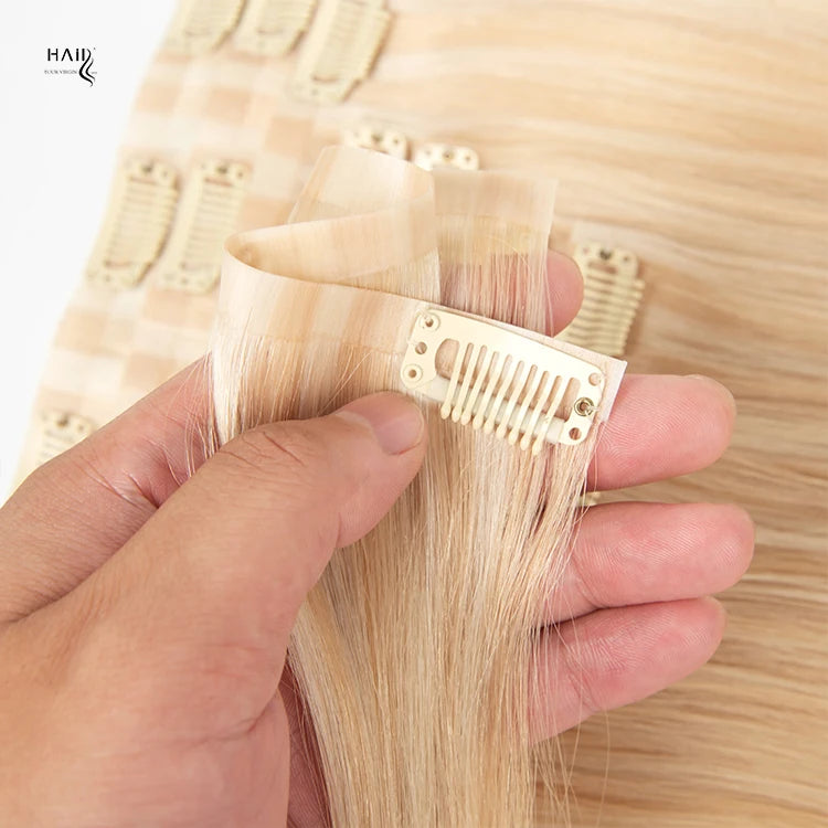 Wholesale Brazilian Human Double Drawn Virgin Hair Extention Customized Human Remy Clip in Hair Extensions