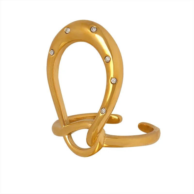 Big Size French Style Light Luxury Opening Irregular Index Finger Personality Titanium Steel Ring 18K Gold Vacuum Plated