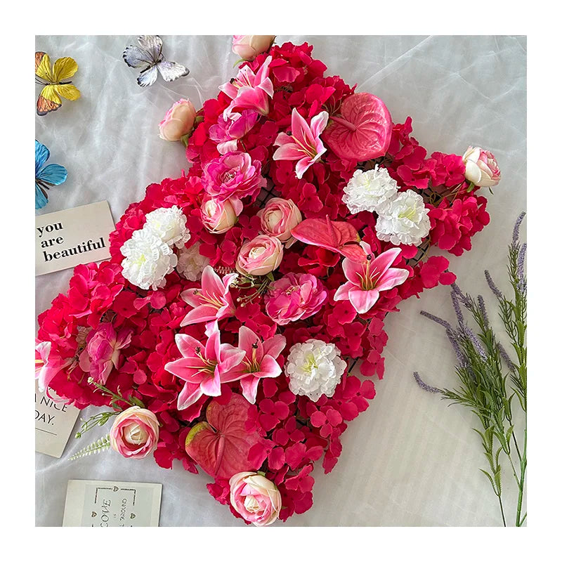 D201 Wedding Gift Plastic Background Artificial Flower Wall Party Roll up Floral Rose Walls Decoration Backdrop