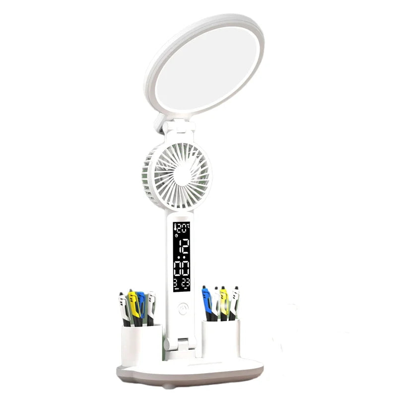 New Design Reading Eye-Caring LED Table Lamp With Fan Calendar Temperature Clock
