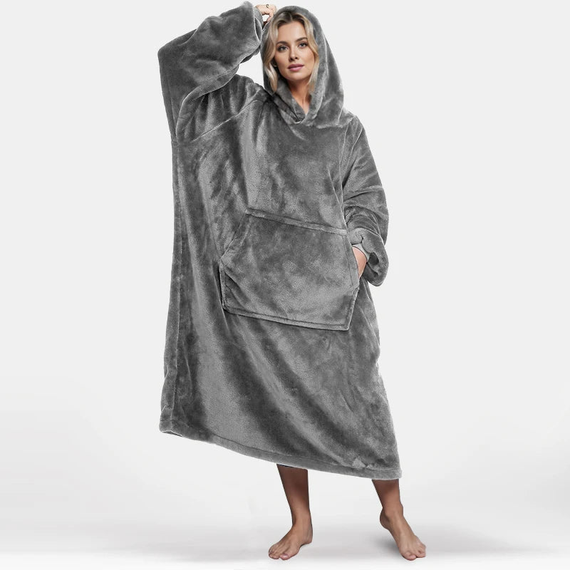 Oversized Wearable Black Hoody Blanket Sweatshirt Eco-Friendly Giant Pocket Wearable Blanket Hoodie for Adults and Kids