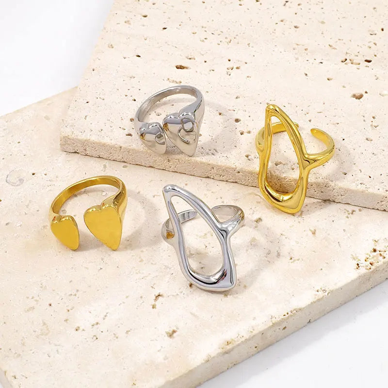 Wholesale Adjustable 18K Gold Plated Stainless Steel Non Tarnish Dainty Heart Rings for Women Italian Wedding Fashion Jewelry
