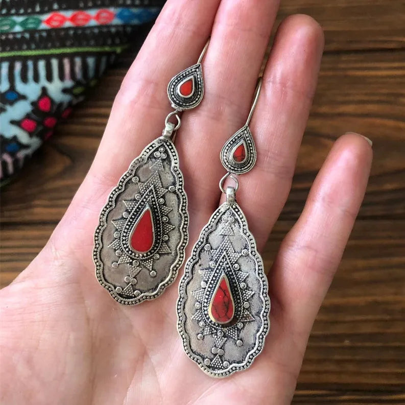 CAOSHI Jewelry Accessories Fashion Earrings Silver Indian Jewelry Vintage Ethnic Boho Long Drop Earrings for Women Bride Gi