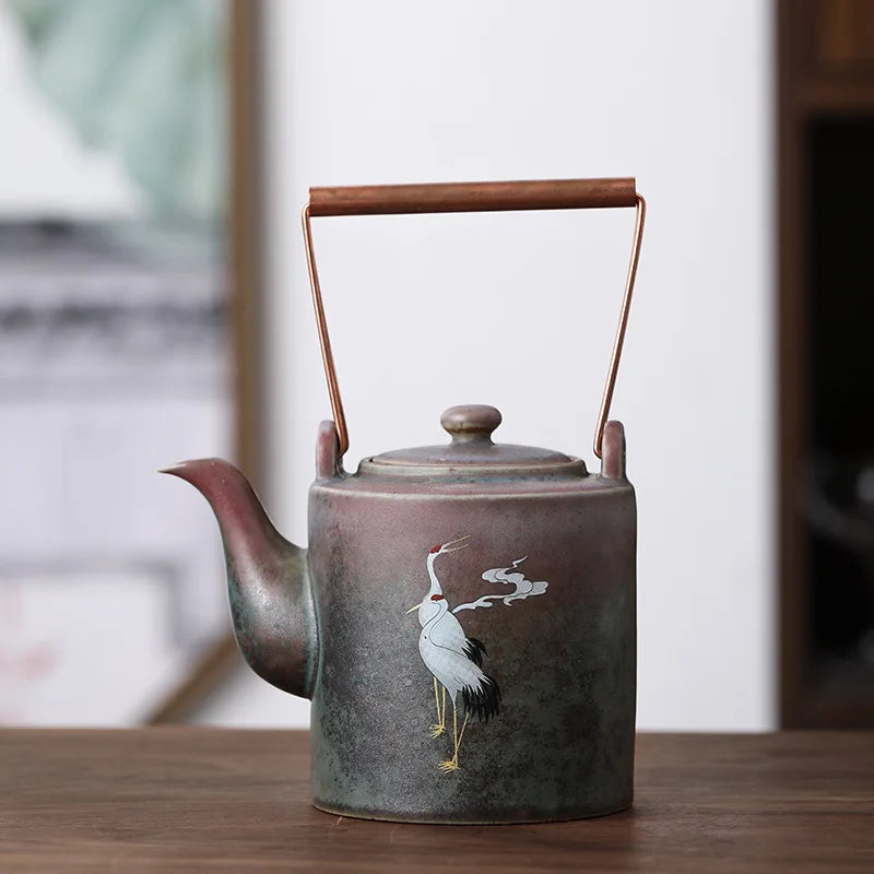 Rui He Chengxiang Loop-handled Teapot Kiln Baked Course Ceramic Tea Set Single Teapot Retro Simple Teapot Lifting Handle Old Pot MegaBDM
