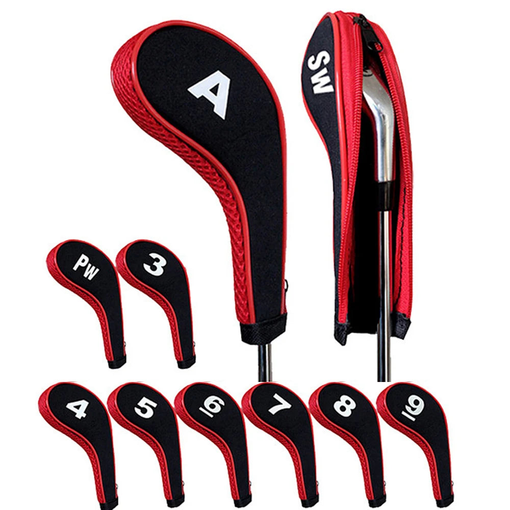 Hot Selling Durable Lightweight Neoprene Long Neck Club Iron Protection Headcover Kit Red/Blue/Black Zipper Golf Head Covers