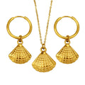 New Simple Non Tarnish 18k Gold Stainless Steel Shell Shape Necklace and Earring Jewelry Sets for Women