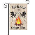 Double Side Welcome to Our Camp Site Summer Burlap Garden Flags for Outdoor Fire Pit Camper Camping Campsite Decoration