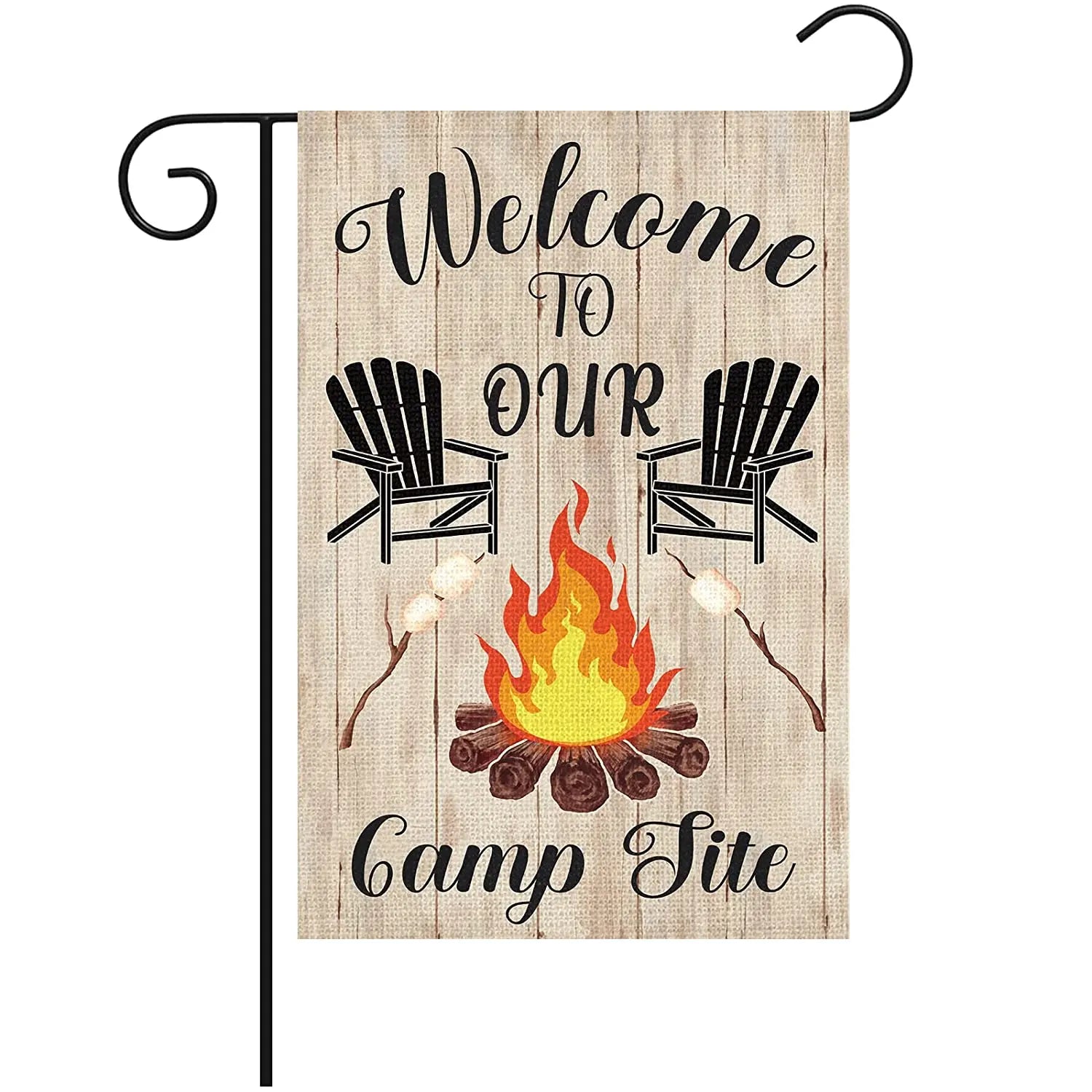 Double Side Welcome to Our Camp Site Summer Burlap Garden Flags for Outdoor Fire Pit Camper Camping Campsite Decoration