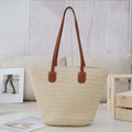 Women's Large Tote Bag Summer Beach Fashionable Straw Lady Tassel Shoulder Eco-friendly PU Handle Zip Closure Portable Dual