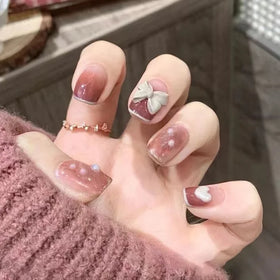 Factory Wholesale 24Pcs ABS Finger French Cute Rose Red Sweet False Nails Press on With Nail Glue