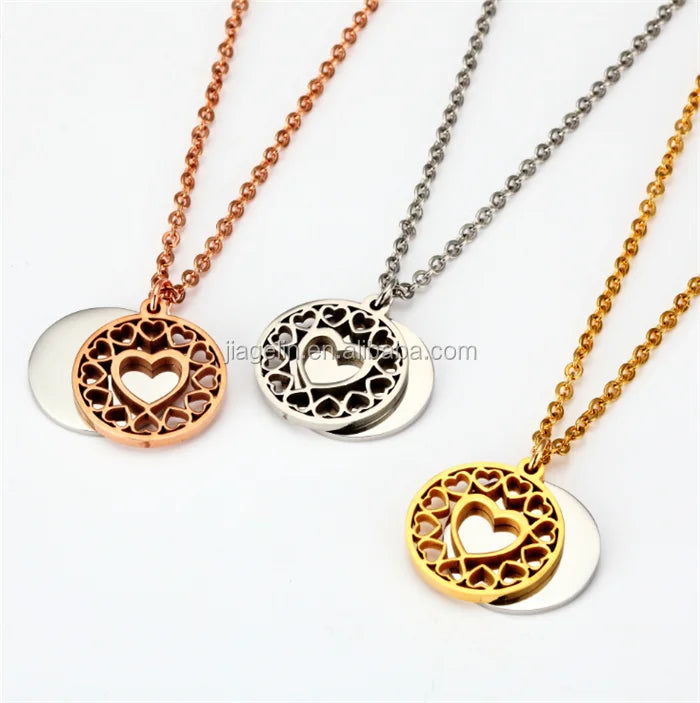 New Stainless Steel Gold Plated Box Chain Geometric Heart-shaped Woman Necklace