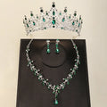 Miallo 4Pcs/set Gold Tiara Waterdrop-shaped Rhinestone Necklace Bridal Crown Earrings Set for Women Party Jewelry