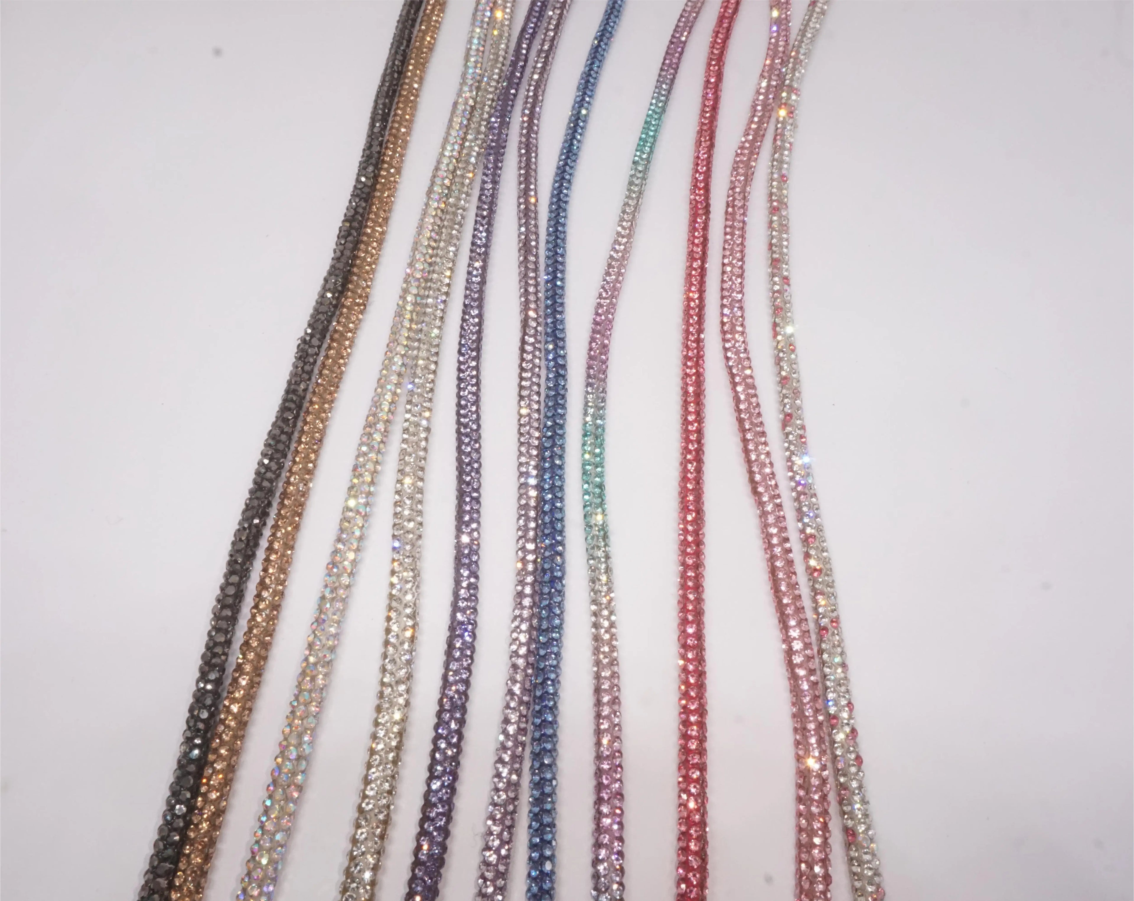 SINRONG Water Diamond Rope Colorful Flash Round Tube Diamond Rope 6row Crystal Decorative Shoe Lace Diy Cord