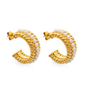 Chris April 316L Stainless Steel Waterproof Hypoallergenic Rope Pearl Hoop Earrings with 18k Gold