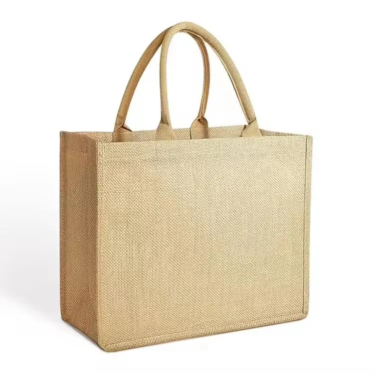 Custom Printed Logo Eco-Friendly Reusable Burlap Linen Handbag Promotion Shopping Grocery Tote Jute Bag for Daily Usage