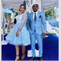 African Formal Gowns Occassion Customized Knee Length Mother Outfits Long Sleeve Puffy Sky Blue Evening Dress MB31