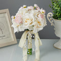Ychon High-end Wedding Bouquet Pink Artificial Rose Bridal Bouquet Bride Bridesmaid Holding Flowers Bouquet of Flower with Pearl