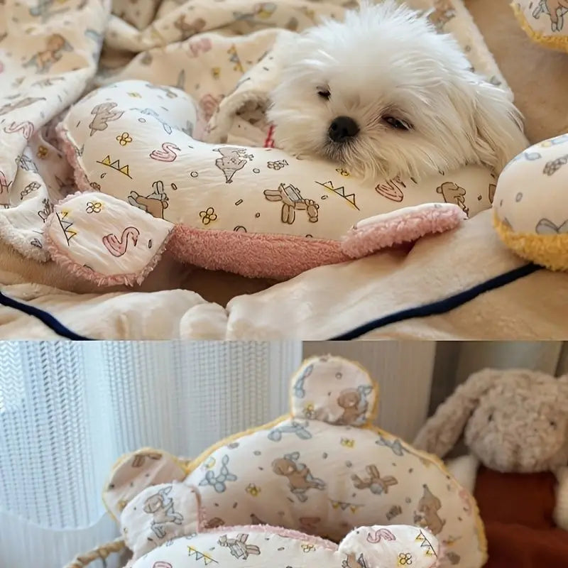 Small U-Shaped Pet Plush Toy Universal Crescent-Shaped Sleeping Pillow with Solid Pattern for Cats Dogs Protects Cervical Spine