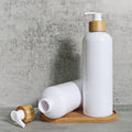 Wholesale 500ml 1000ml PET White Plastic Spray Pump Bottle Bamboo Wooden Lid for Skin Care Serum Shampoo Other Pump Sprayer