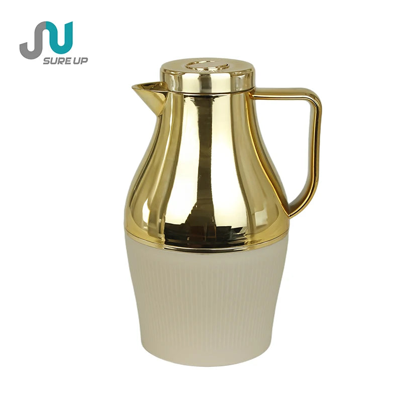 New Design Stainless Steel Vacuum with Stopper Button Pink Glass Liner PP Handle-Business Gift Lightweight