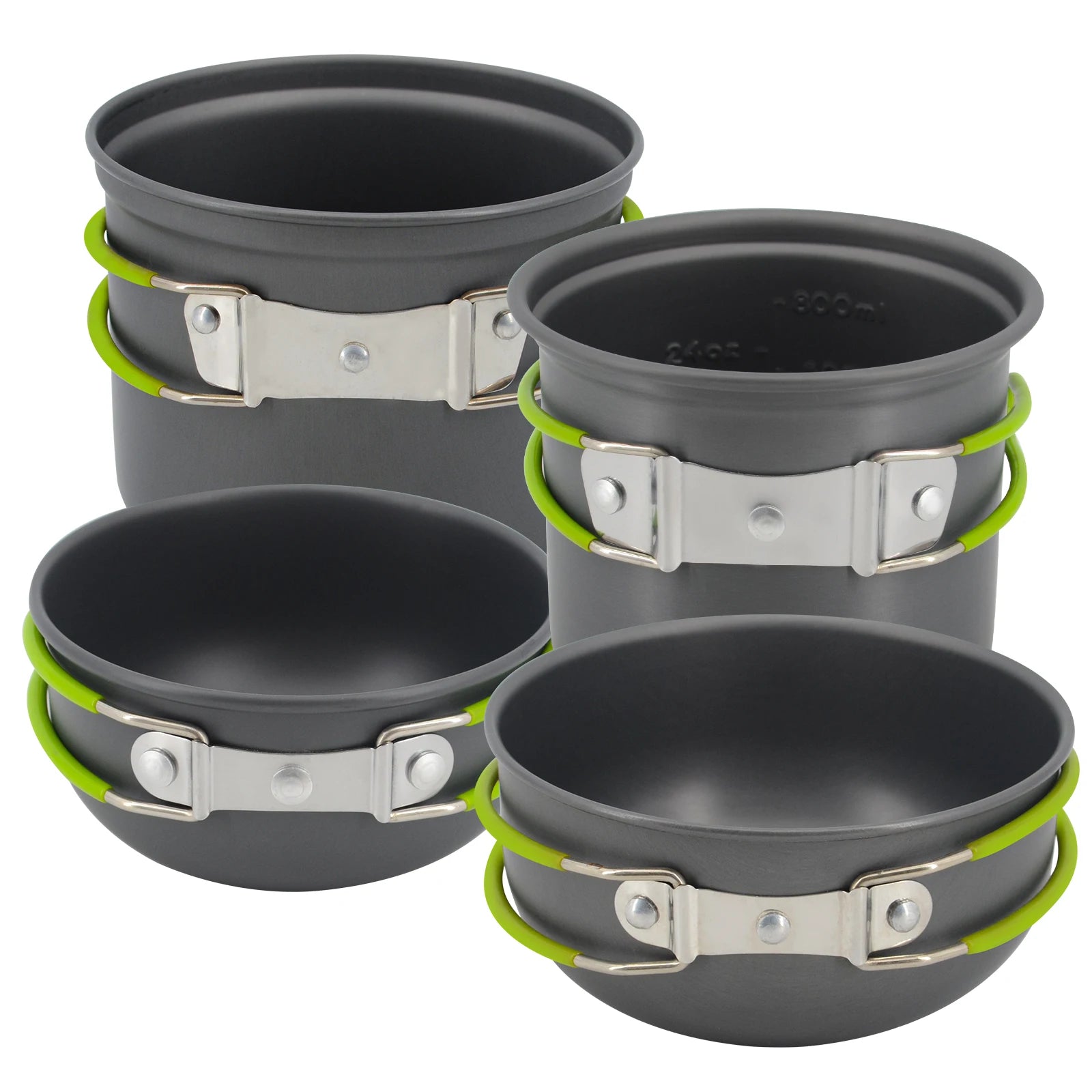 4 PCS Lightweight Outdoor Camping Cookware Mess Kit Hiking Backpacking Picnic Cooking Bowl with Non-Stick Pot Knife Spoon Set