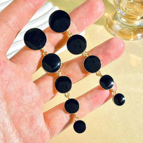 2024 Fashion Jewelry Vintage Diamond Tassel Earrings for Women's Fashion Black Enamel Round Long Gold Earrings Wholesale