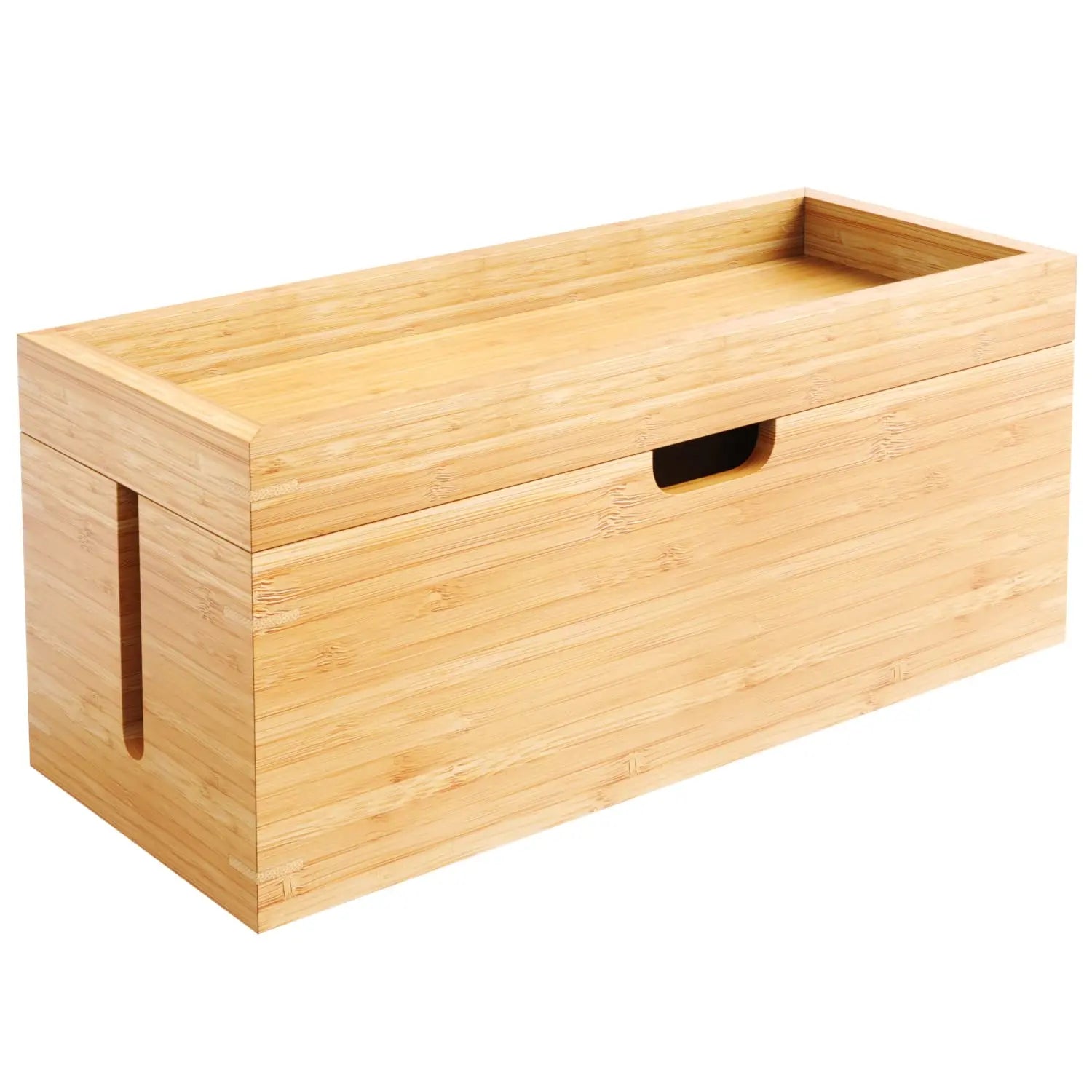 Bamboo Cable Management Box Cord Hide Organizer Box Wooden Cable Organizer Box for Wires Power Strips