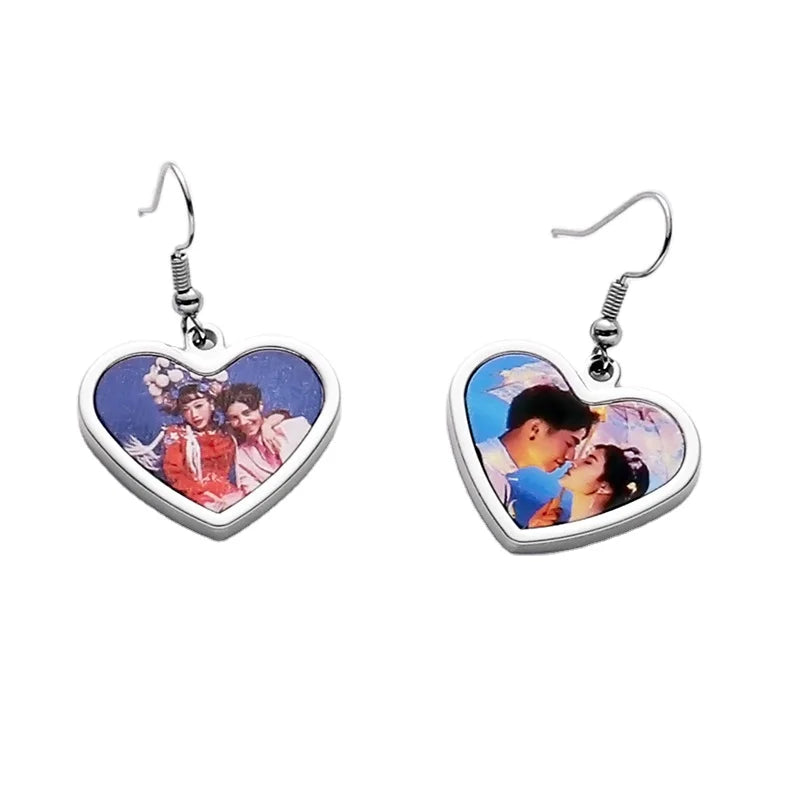 Sublimation Blank Heart Photo Earrings Metal Jewelry Earrings