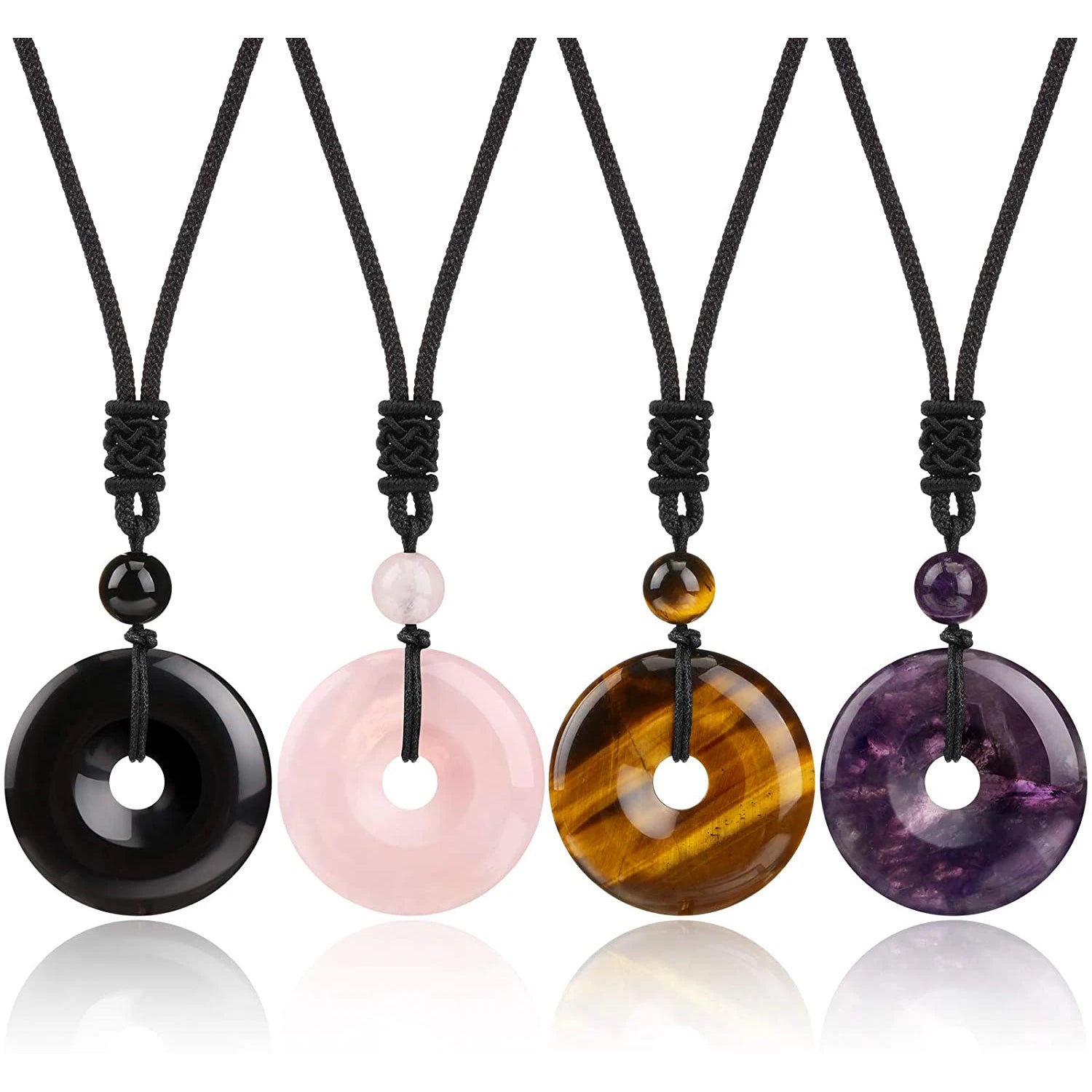 Fashion 30MM Round Stone Pendant Natural Crystal Healing Stone Charms Rope Chain Necklace Witchcraft Decoration As Daily Gift