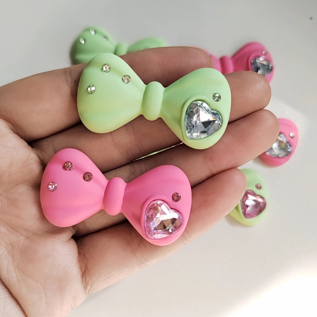 Resin Bowtie Charms With Love Heart Crystal Diamond Accessories Decoration Rhinestone Supplies