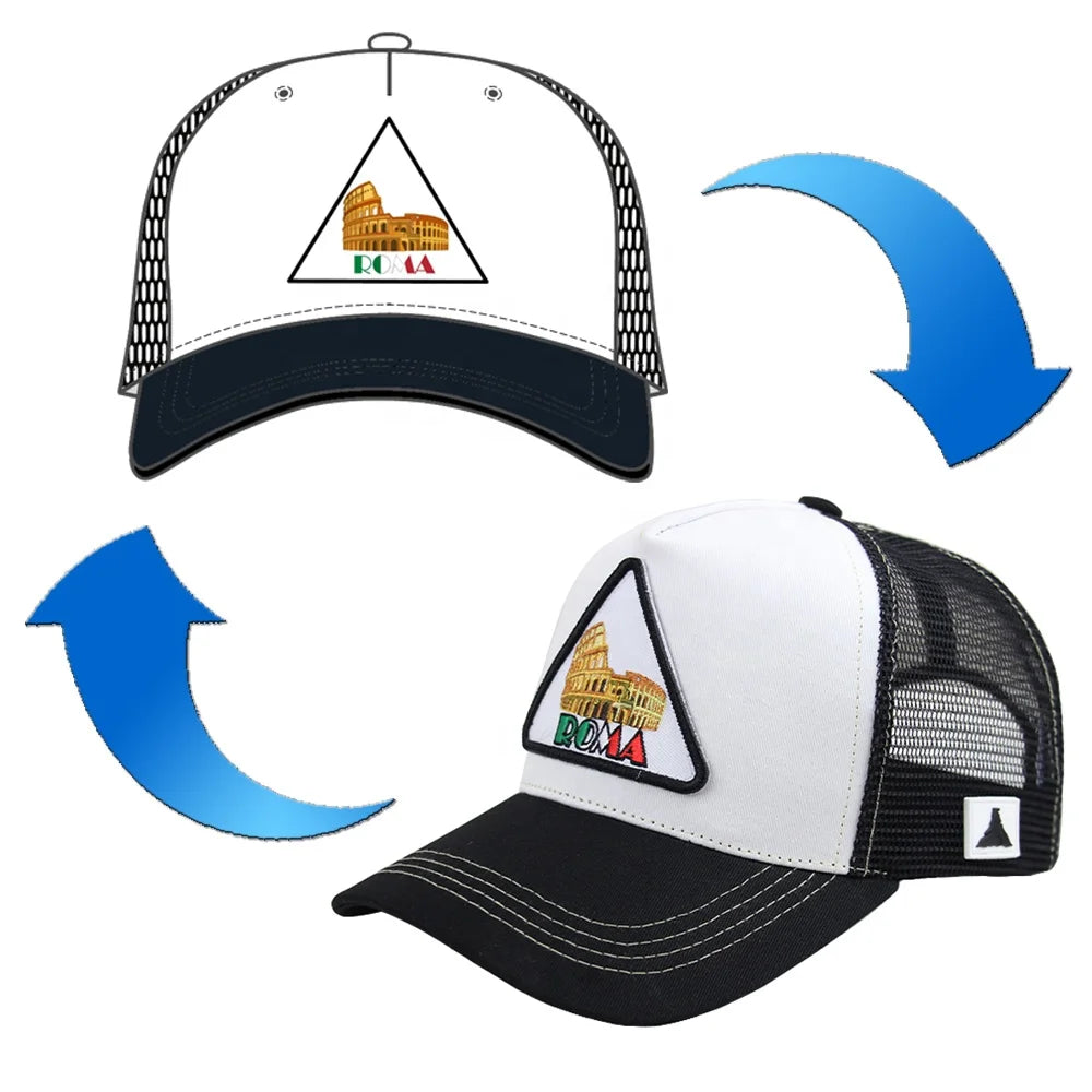 Custom 5 Panel Curved Brim Mesh Sport Golf Cap High Quality Unisex Outdoor Hip Hop Casual Plain Trucker Hat Embroidery Patch