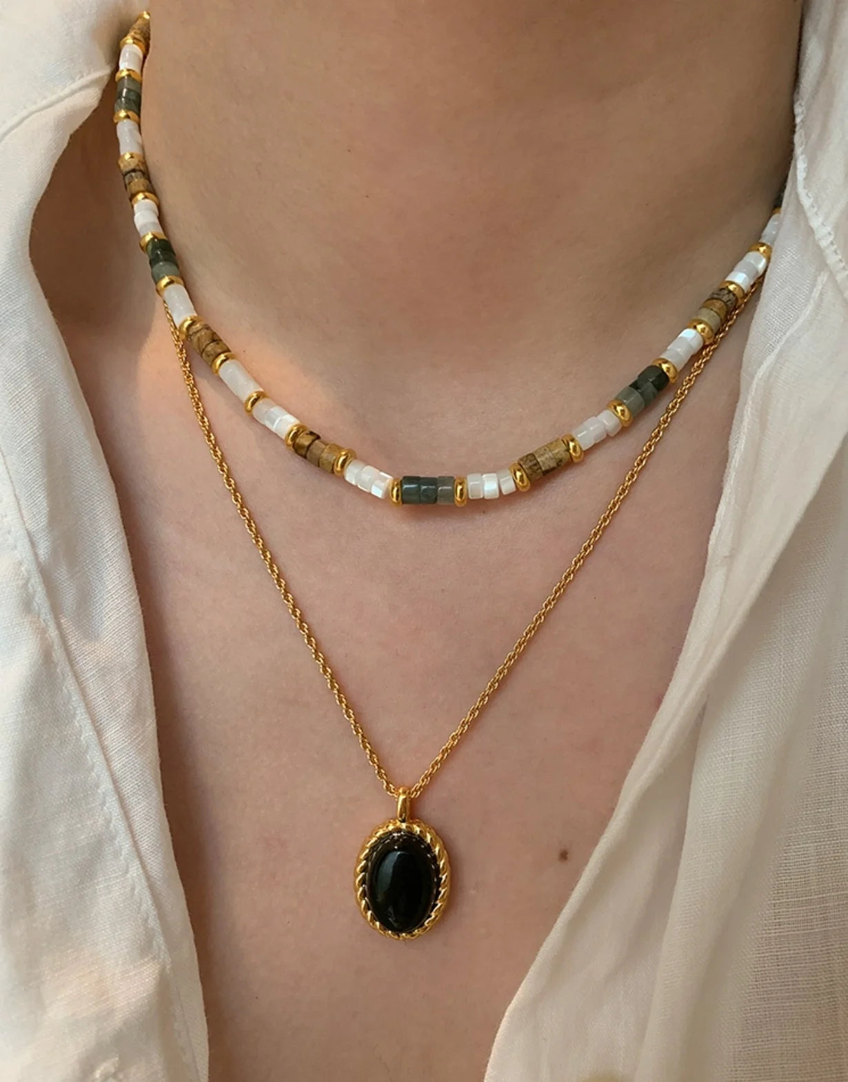 Original Design Brass Electroplated 18k Gold Bead Splicing Natural Stone Necklace Women Jewelry Customized