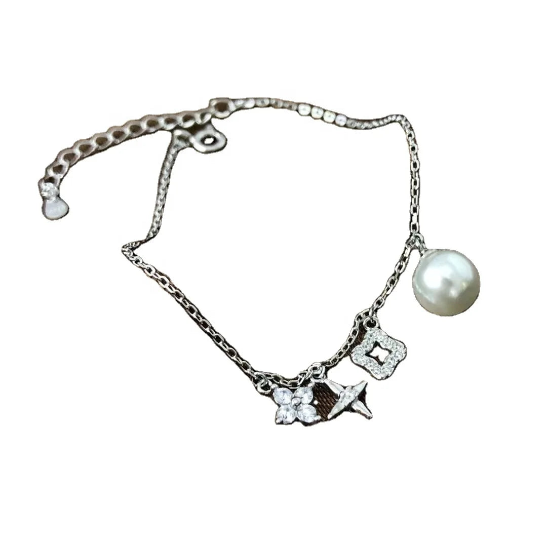 B424 8-9mm Sterling Silver 18k Gold Plated Freshwater Pearl Beads Bracelet&bangle Accessory DIY Mountings Jewelry Wholesale