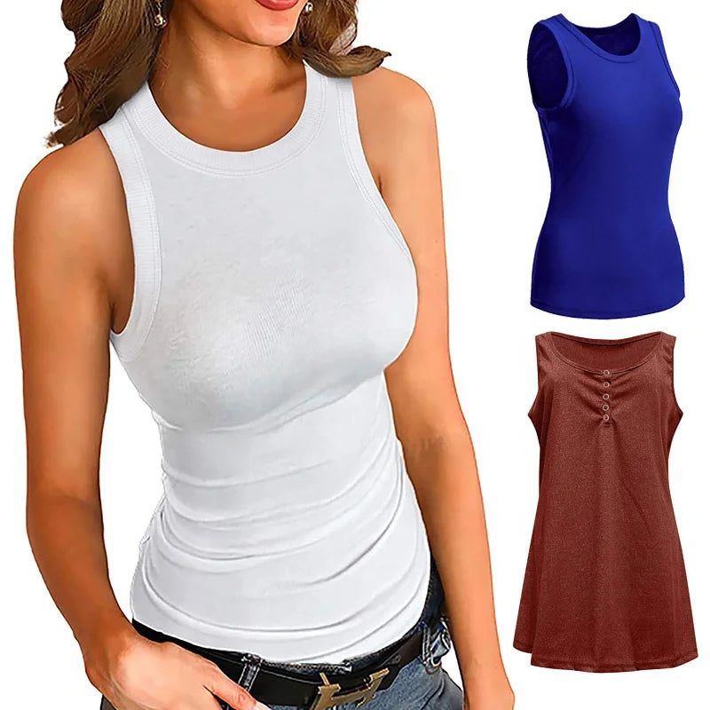 Womens Ribbed Racerback Tank Tops Sleeveless Camisole Vest Low Cut V Neck Shirt Designer Blouse