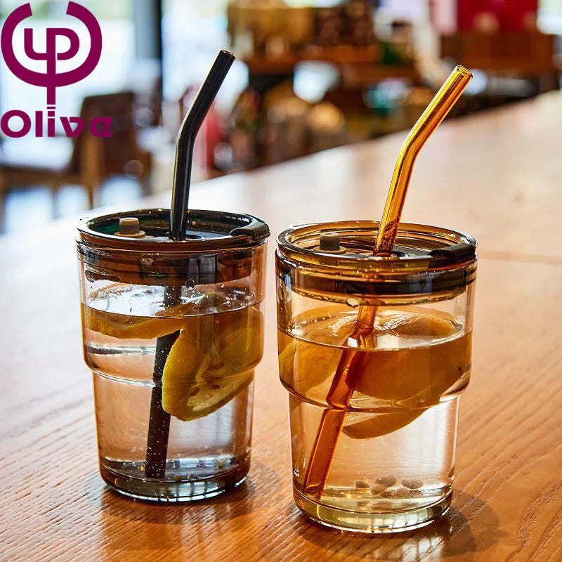 High-Value Female Ins Style Single Filter Coffee Glass Straw Cup with Water and Lid Premium Drinkware