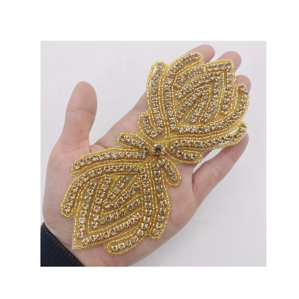 Handmade Rhinestone Applique Patches  Iron on for Wedding Bridal Dress Belt Motif