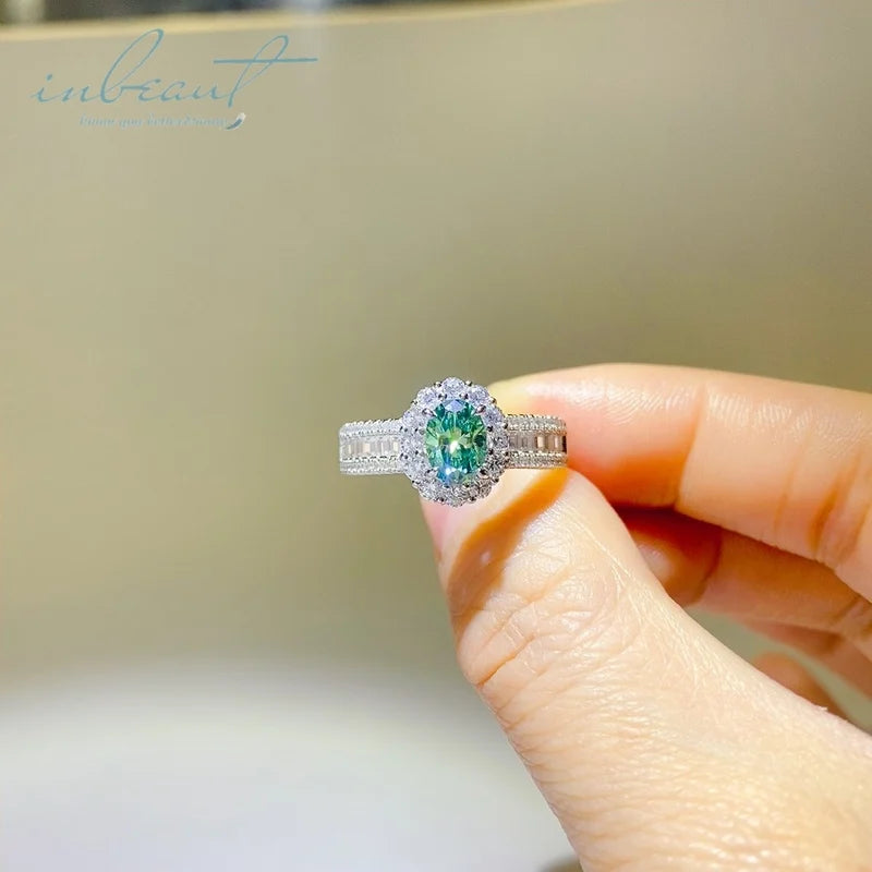 New Arrival Silver 925 Original 1 Carat Brilliant Cut Diamond Test Past Green Oval Moissanite Ring for Wedding Gemstone Jewelry