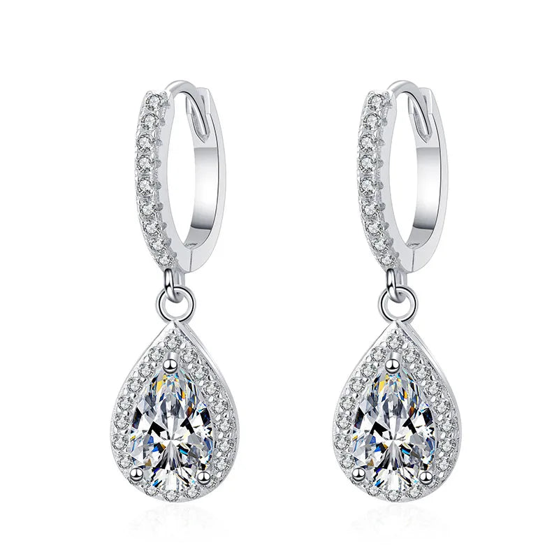 Water Drop Shape Dangle Drop Hoop Earrings Moissanite Fine Jewelry 925 Sterling Silver Moissanite Earring