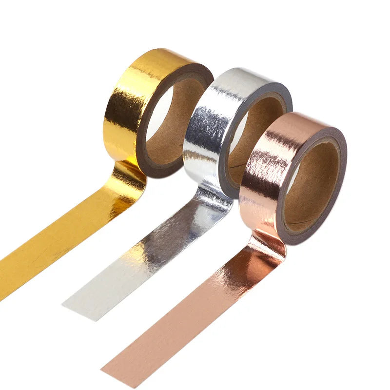 Hot Sale Simple Colors Gold Silver Rose Gold Masking Wholesale 5m 15mm Acrylic Gold Foil for Washi Tape for DIY Decoration