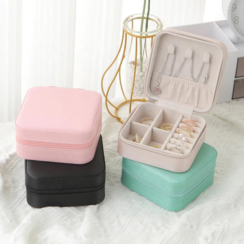 Luxury Custom Logo Small Portable Pu Leather Jewellery Ring Earring Necklace Storage Case Display Travel Jewelry Organizer Box