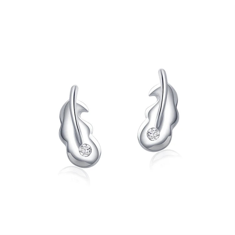 Minimalist 925 Sterling Silver Leaf Shape Stud Earrings for Women
