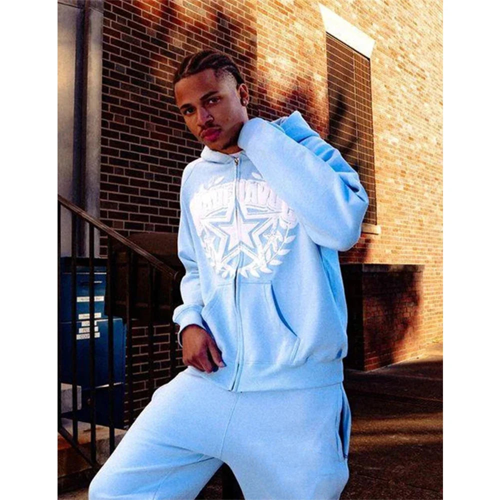High Quality 400gsm Y2k Oversized Zip up Hoodies Men Streetwear Custom logo 3d Puff Printing Zipper Hoodies Jackets Men