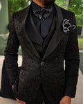 Black Floral Jacquard Men Wedding Suits Tuxedos Fashion Groom Wear Prom Party 3 Pcs Blazer Vest Pants Custom Made
